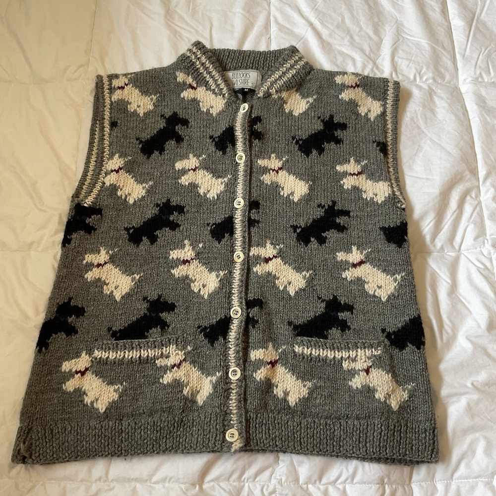 Vintage Bullocks Wilshire Women's Medium Wool Sweater Vest GrandmaCore Dogs